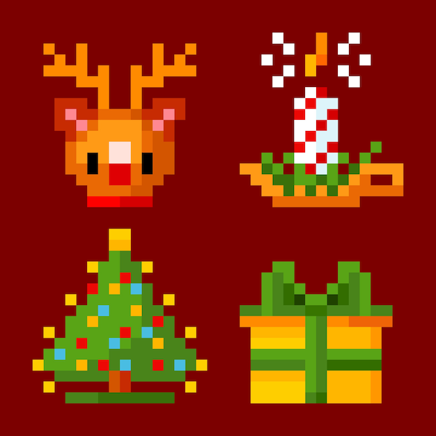 Collezione di elementi di pixel art di natale