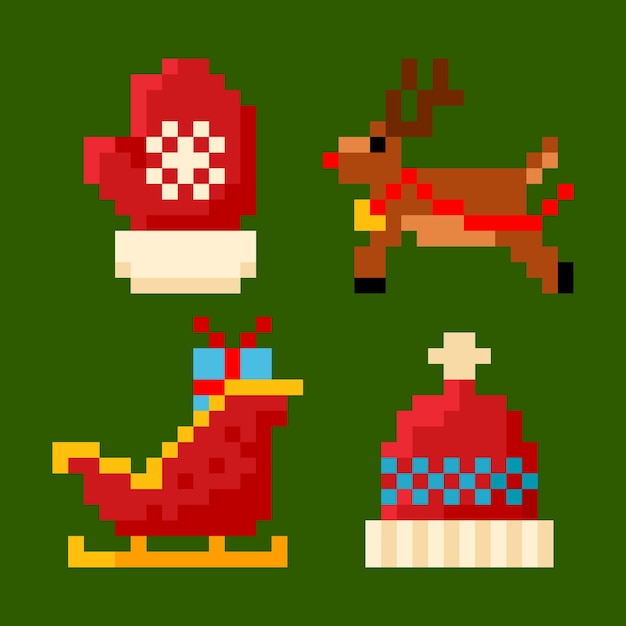 Christmas pixel art  element collection
