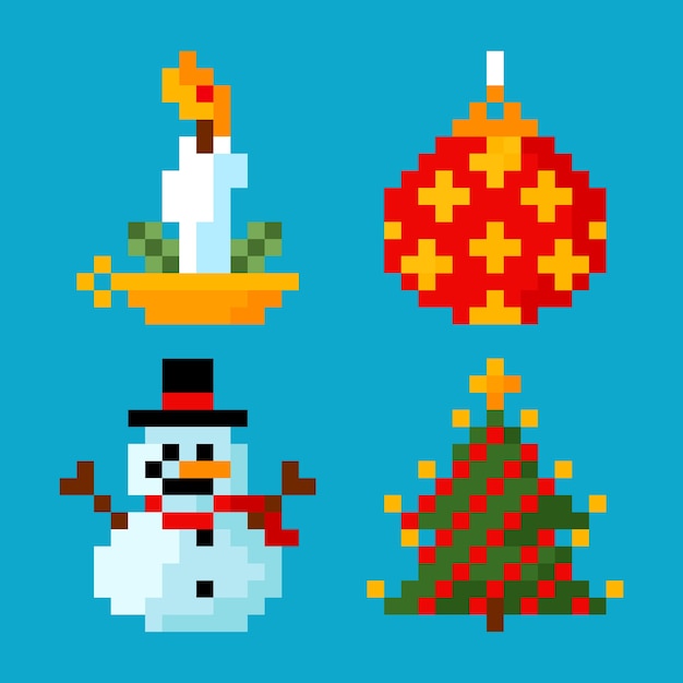 Free vector christmas pixel art  element collection