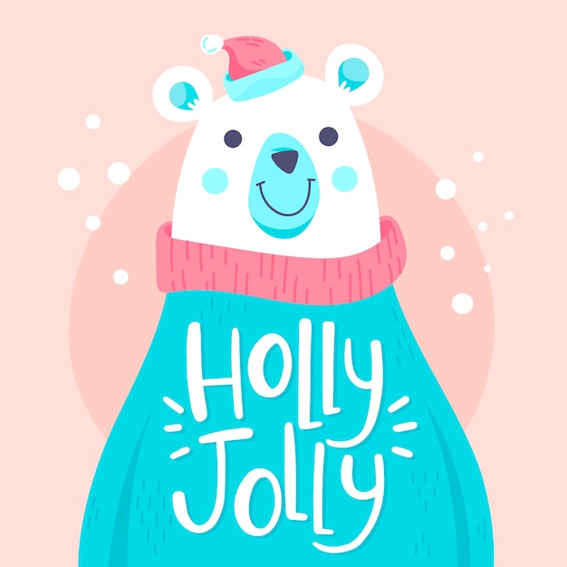 Free vector christmas polar bear character with lettering