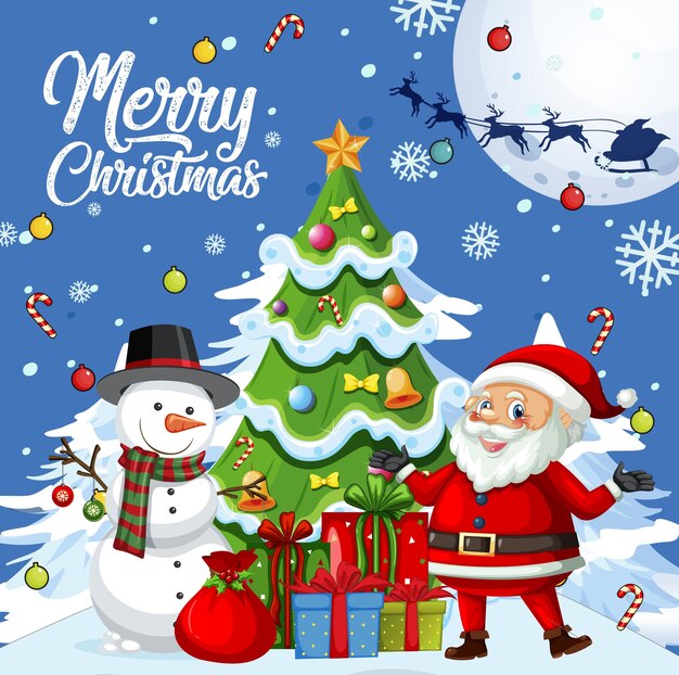 산타 클로스와 눈사람 크리스마스 포스터 디자인