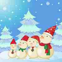 Бесплатное векторное изображение Рождественский дизайн плаката с семьей снеговиков