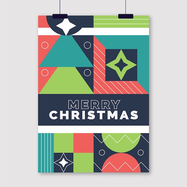 Christmas poster template with colorful geometric shapes