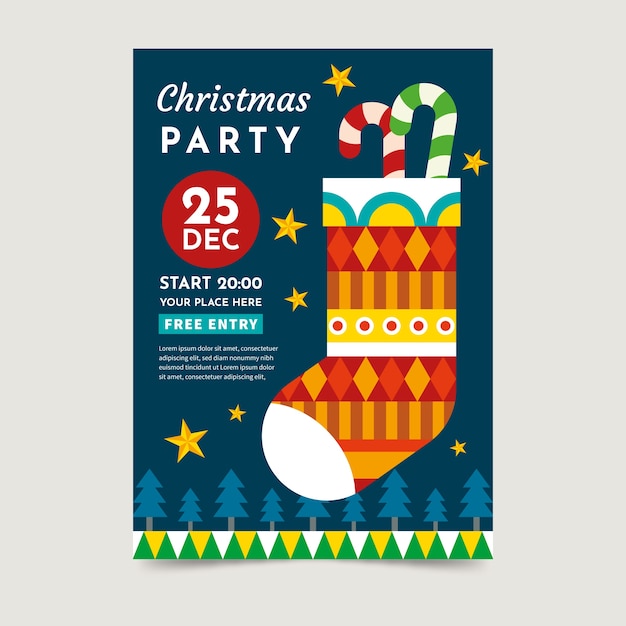 Free vector christmas poster template with colorful geometric shapes