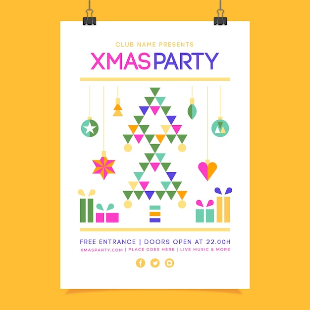 Free vector christmas poster with geometric shapes