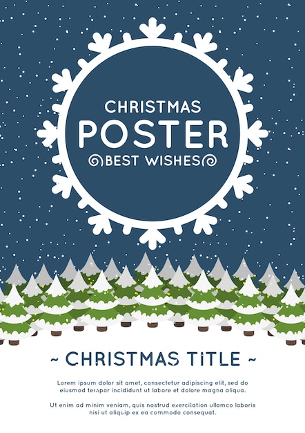 Free vector christmas poster with snowy pines