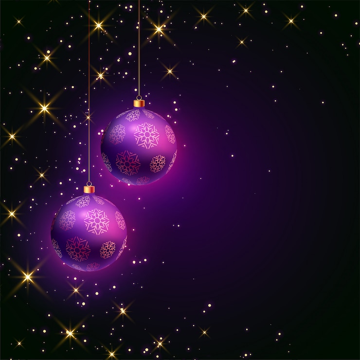 Free Vector christmas purple ball festival card with sparkles