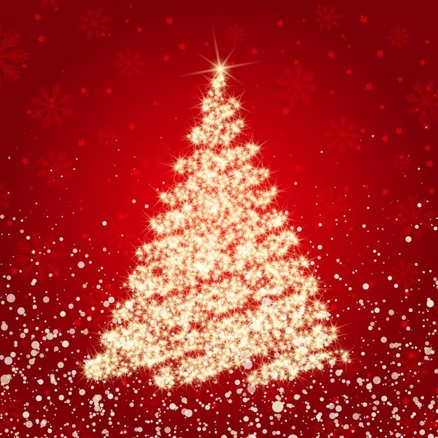 Free vector christmas red background with golden sparkly tree