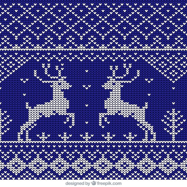 Рождественский олень синий шерстяной узор