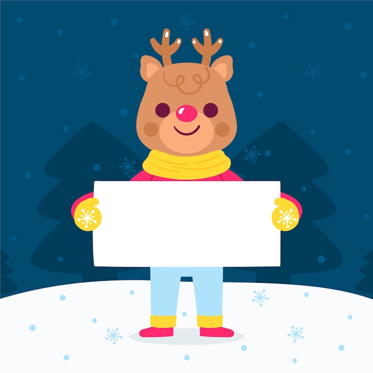 मुफ़्त वेक्टर christmas reindeer character holding blank banner