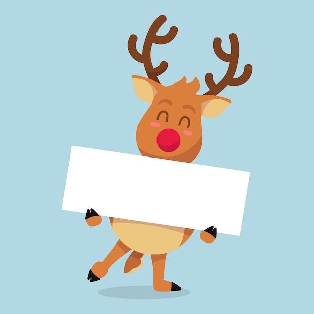 Free vector christmas reindeer holding blank banner template