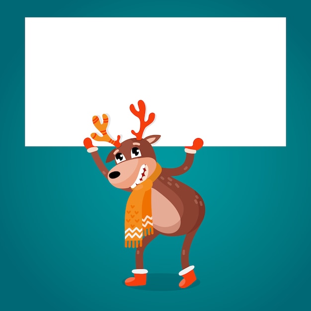 Christmas reindeer holding blank banner