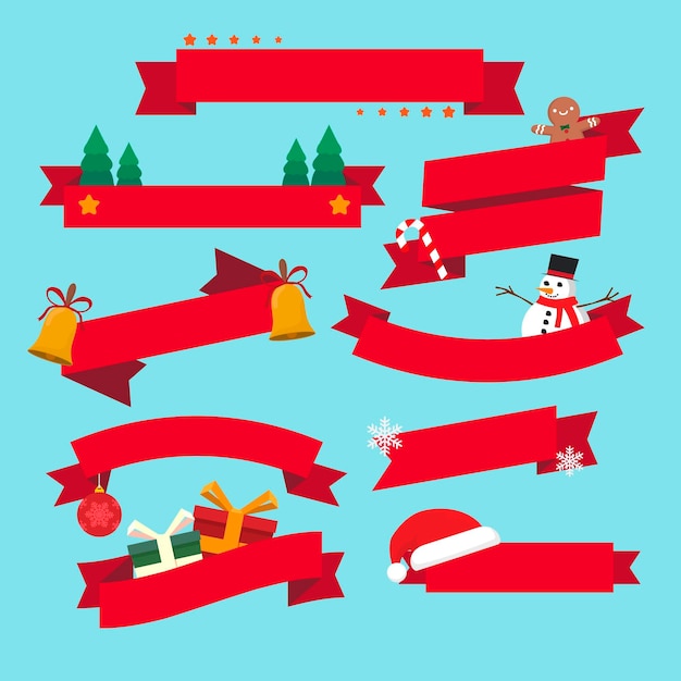 Free vector christmas ribbon collection in flat design