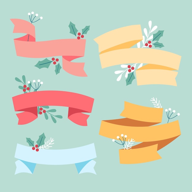 Free vector christmas ribbon collection in flat design