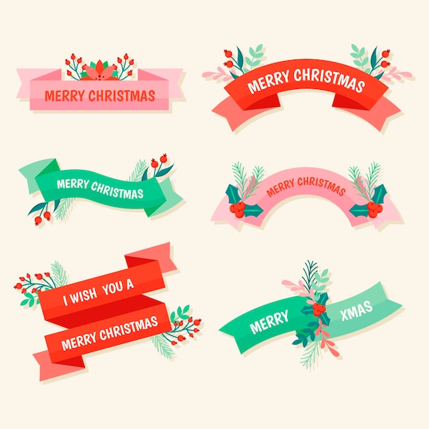 Free vector christmas ribbon collection in flat design