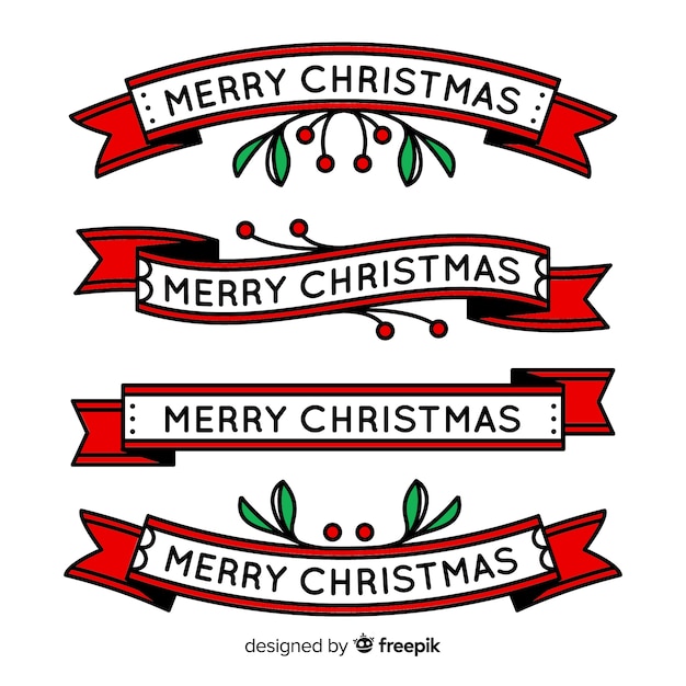 Free vector christmas ribbon collection hand drawn style