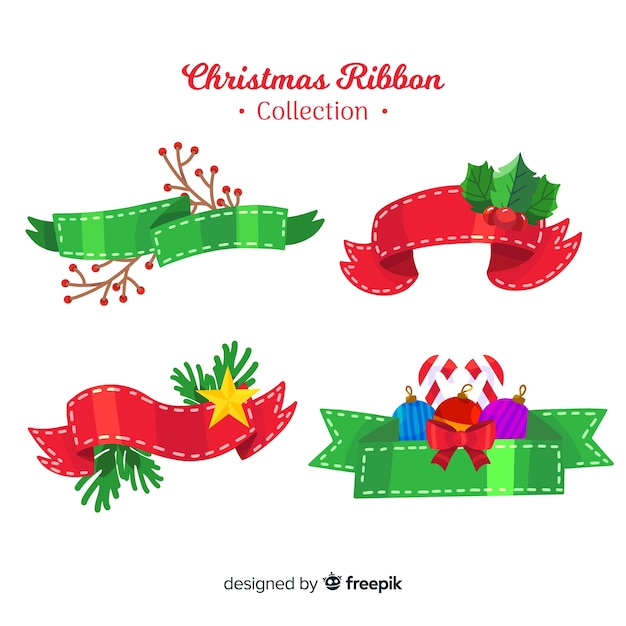 Free vector christmas ribbons collection in flat design
