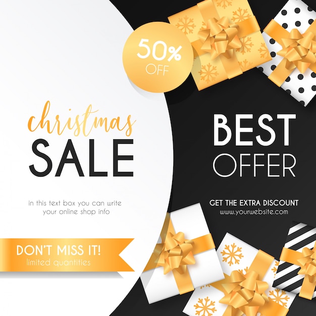 Free vector christmas sale background with elegant presents