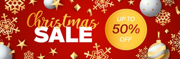 Free vector christmas sale banner design with discount tag