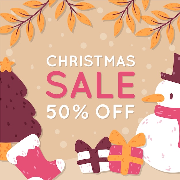 Christmas sale banner in hand drawn