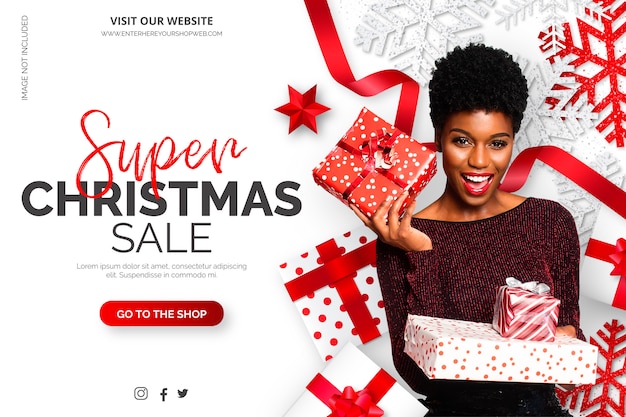 Christmas sale banner template with realistic elements