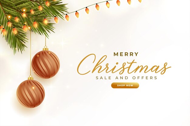 Christmas sale banner with balls tree and festival lights