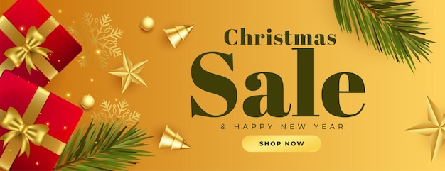 Free vector christmas sale banner with realistic 3d elements design