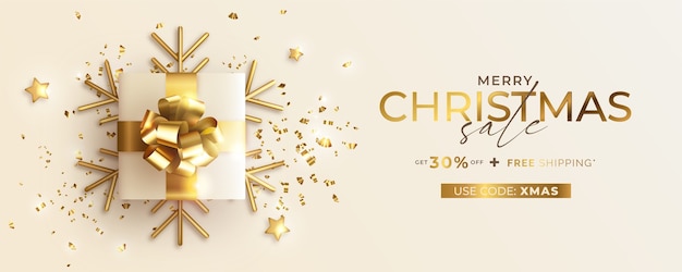 Christmas sale banner with realistic presents