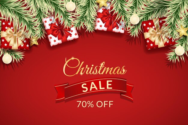 Christmas sale banner with realistic red decoration