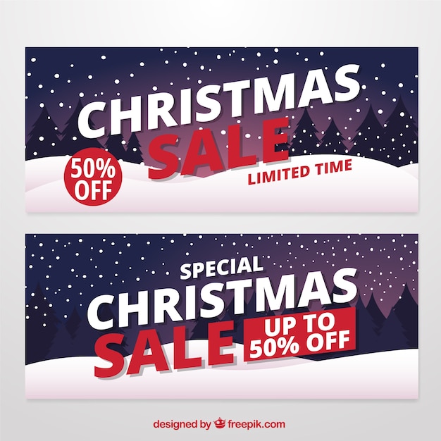 Free vector christmas sale banners with snow