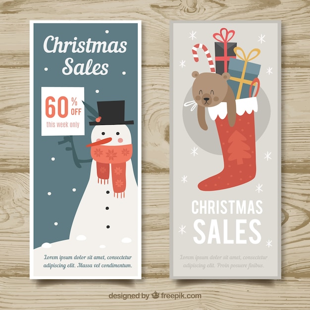 Бесплатное векторное изображение Рождественские баннеры для продажи