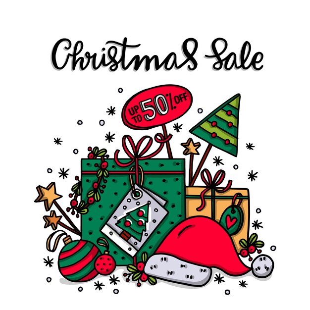 Christmas sale concept in hand drawn