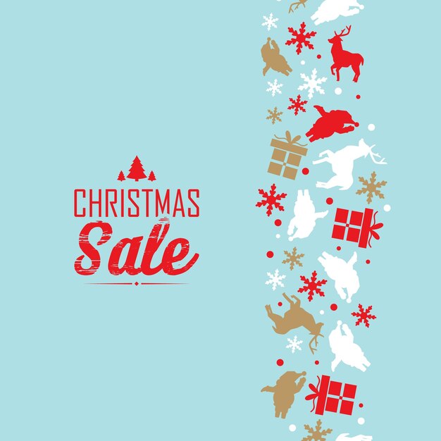 Christmas sale event poster with text about discounts and decorative traditional symbols