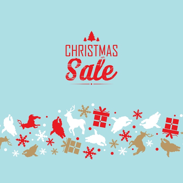 Free vector christmas sale event template with text about discounts and decorative symbols such as snowflake, santa claus and deer