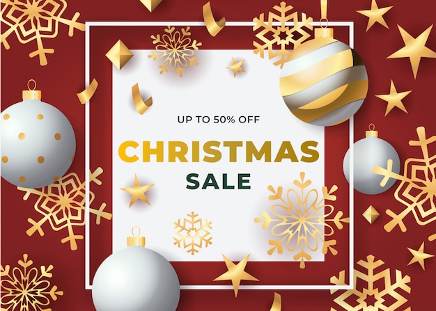 Christmas Sale in frame with baubles and snowflakes