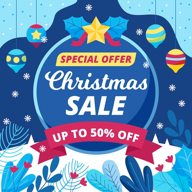 Бесплатное векторное изображение Рождественская распродажа в плоском дизайне