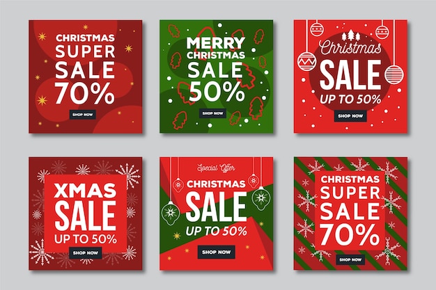 Free vector christmas sale instagram post collection