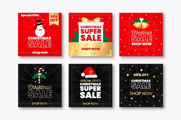 Free vector christmas sale instagram post collection