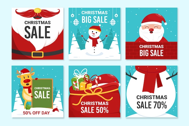 Free vector christmas sale instagram post collection