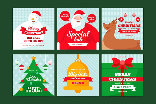 Free vector christmas sale instagram post collection