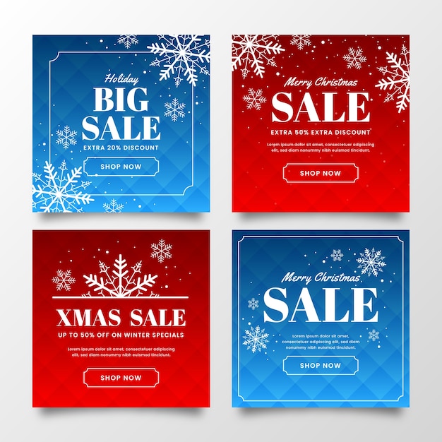 Free vector christmas sale instagram post collection