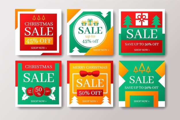 Free vector christmas sale instagram post collection