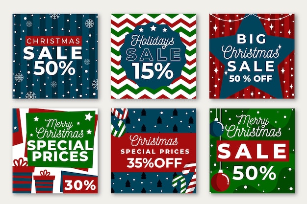Бесплатное векторное изображение Рождественская распродажа инстаграм пост коллекция