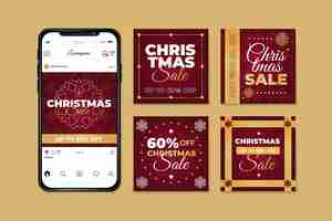 Free vector christmas sale instagram post collection