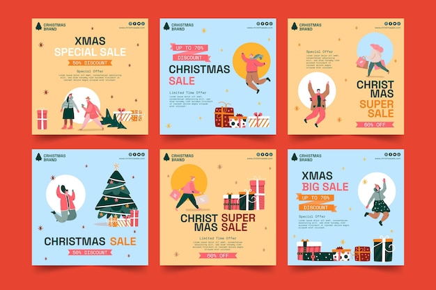 Free vector christmas sale instagram post collection