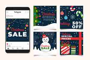 Free vector christmas sale instagram post collection