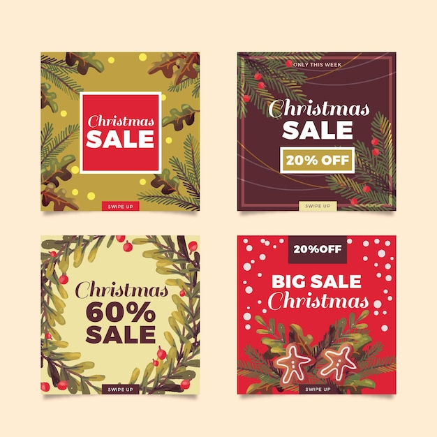 Free vector christmas sale instagram post collection