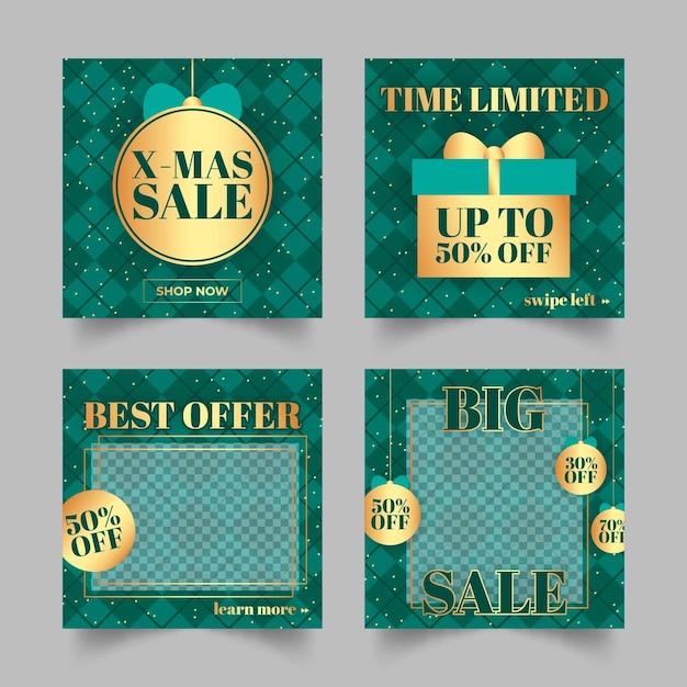 Free vector christmas sale instagram post collection