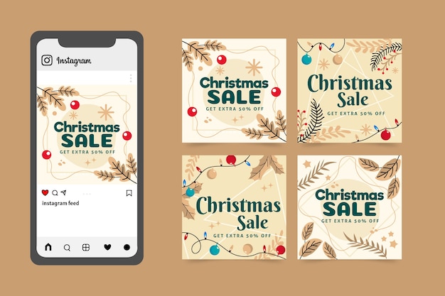 Free vector christmas sale instagram post collection