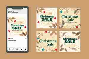 Free vector christmas sale instagram post collection